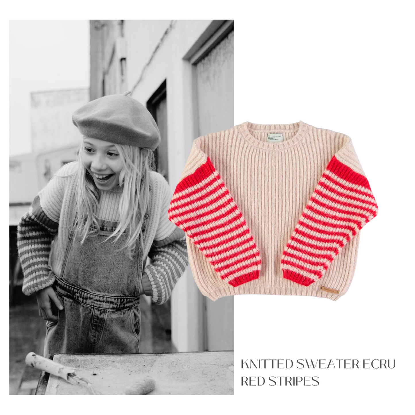 Piupiuchick - Knitted Sweater Ecru Red Stipes