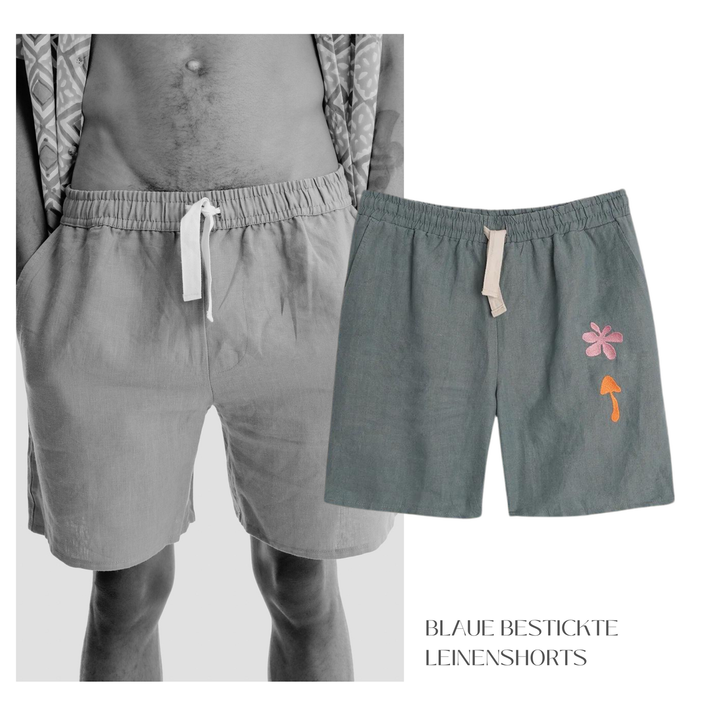 Mustique - Leinen Shorts - blau - bestickt