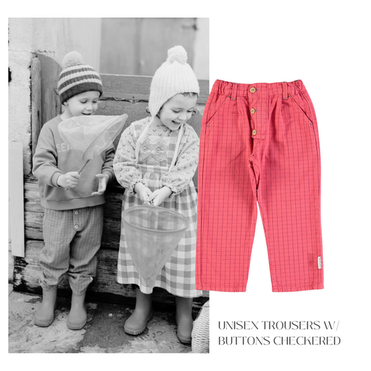 Piupiuchick - Unisex Trousers w Buttons Strawberry Checkered