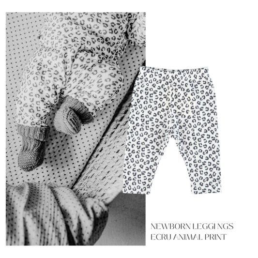 Piupiuchick - Newborn Leggins Ecru w Animal Print