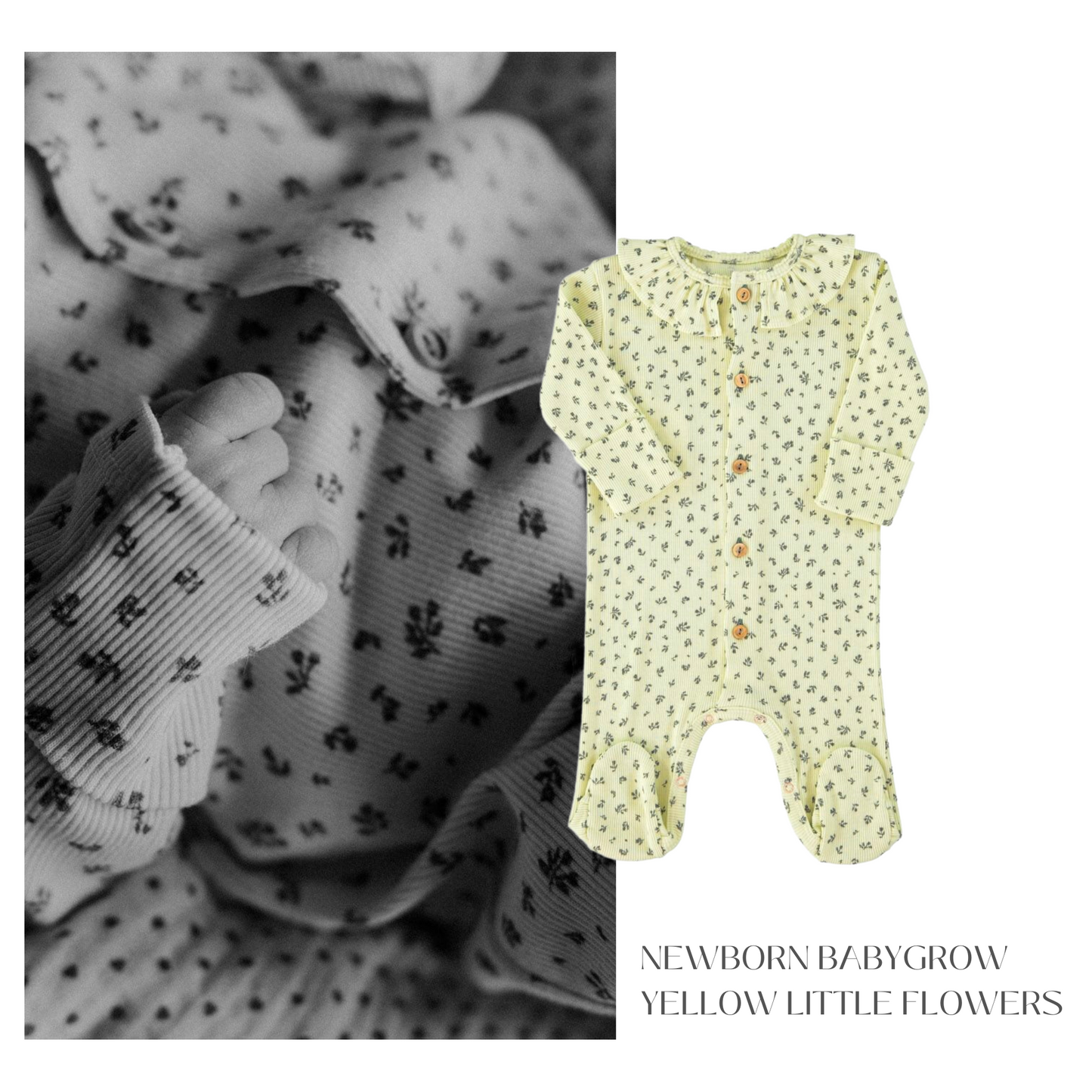 Piupiuchick - Newborn Babygrow w Collar Yellow w Little Flowers