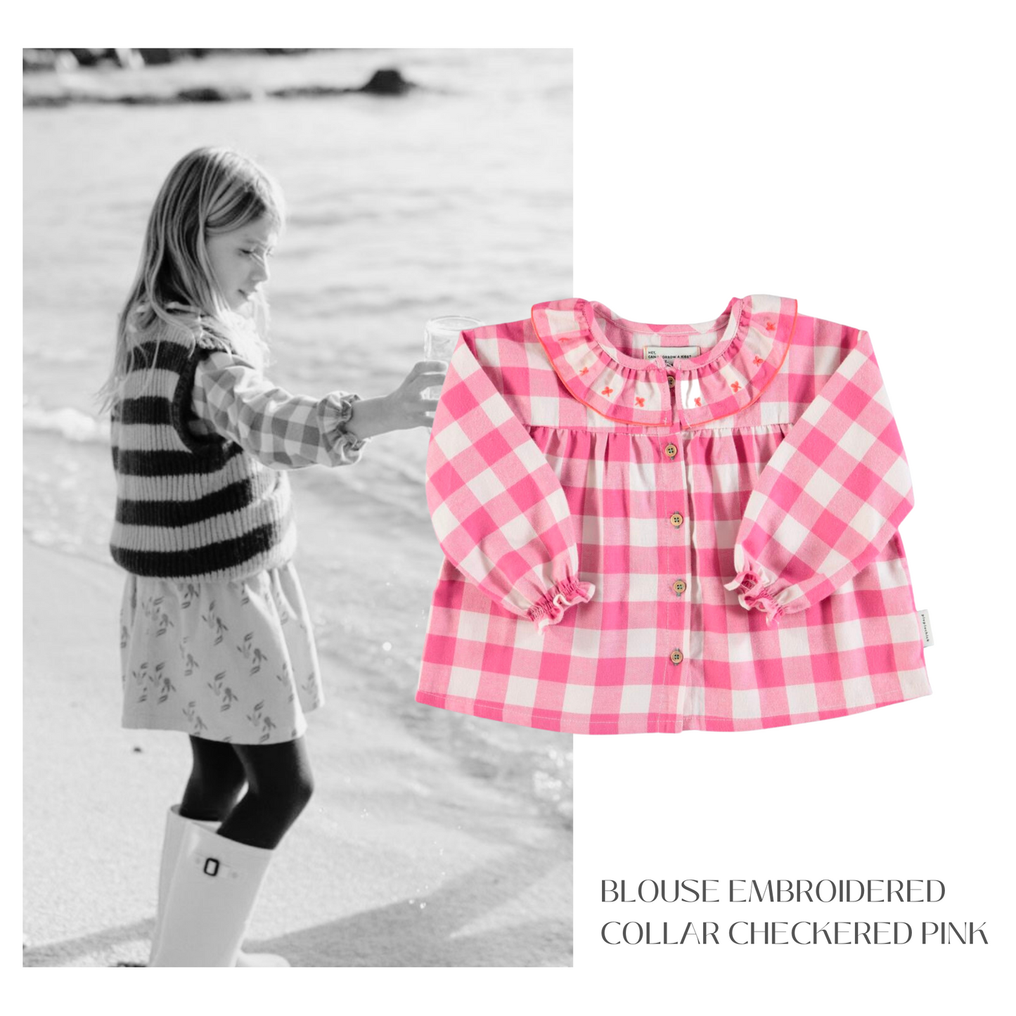 Piupiuchick - Blouse w Embroidered Collar Checkered Pink K