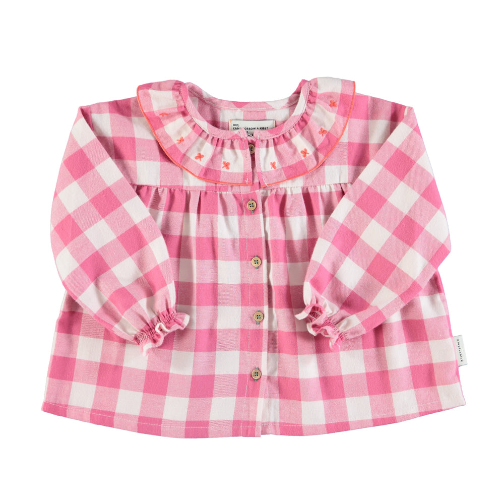 Piupiuchick - Blouse w Embroidered Collar Checkered Pink K