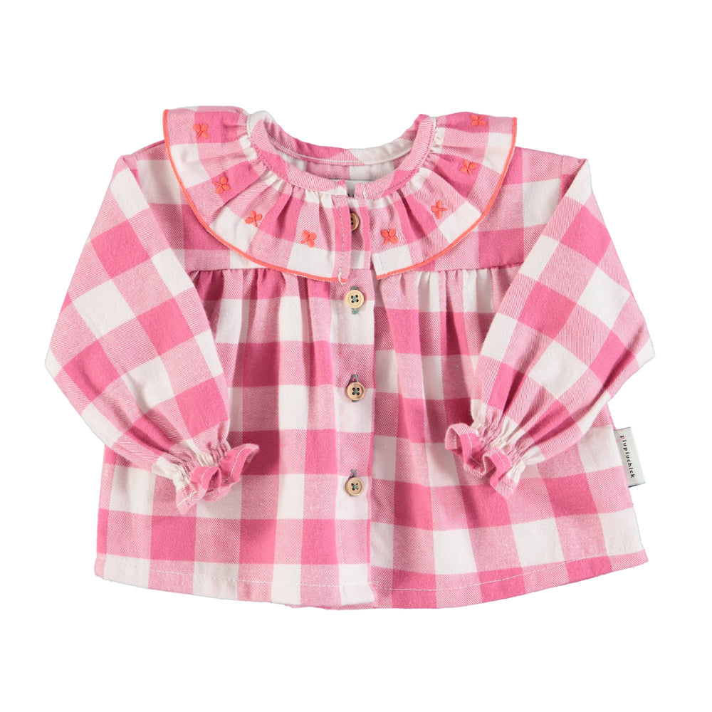 Piupiuchick - Blouse w Embroidered Collar Checkered Pink