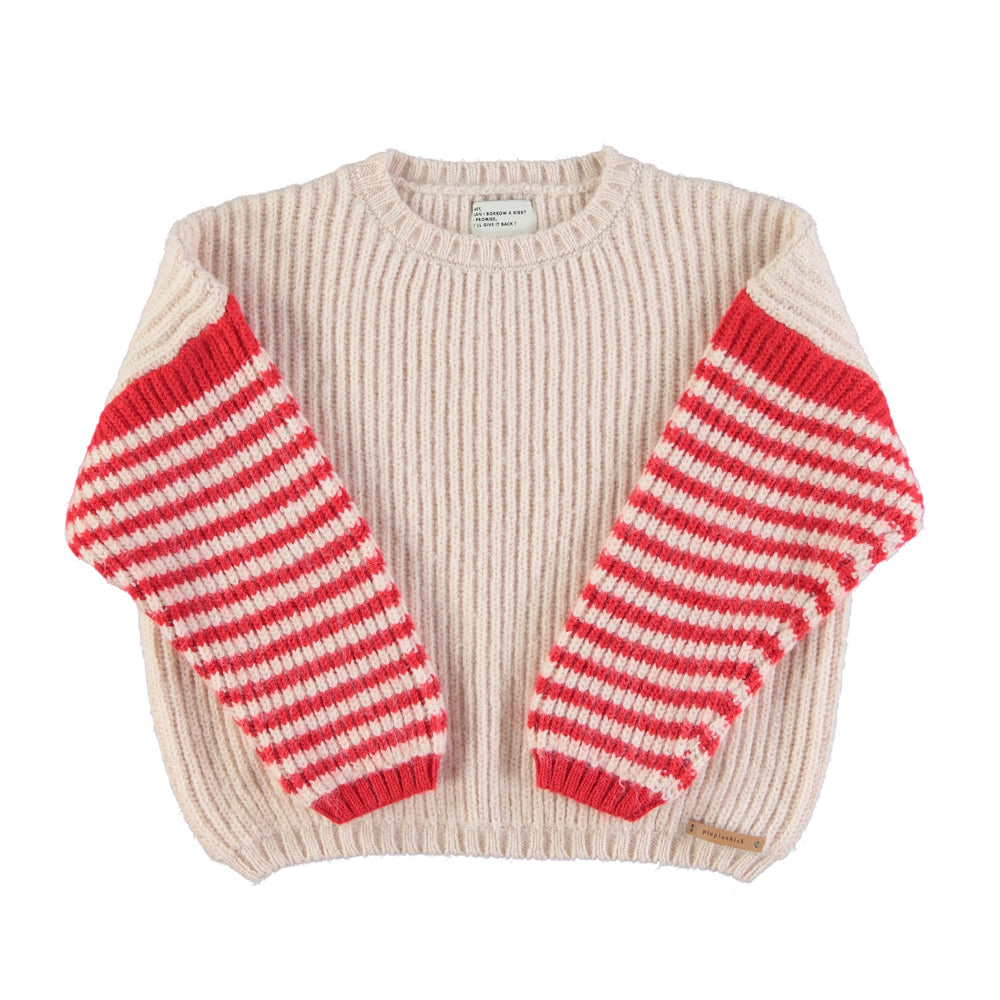 Piupiuchick - Knitted Sweater Ecru Red Stipes