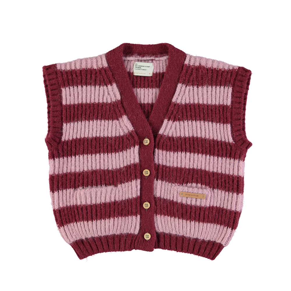 Piupiuchick - Knitted Waistcoat Pink & Strawberry Stripes