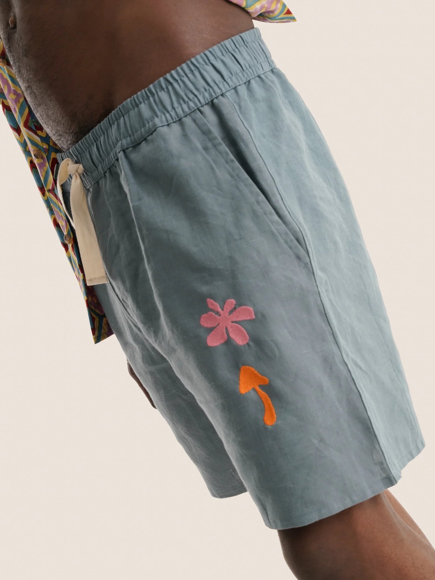 Mustique - Leinen Shorts - blau - bestickt