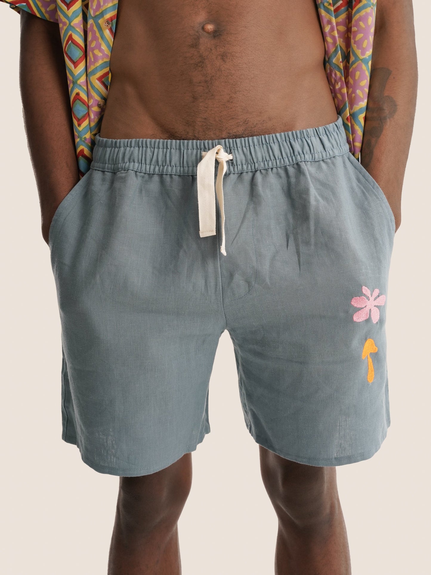 Mustique - Leinen Shorts - blau - bestickt