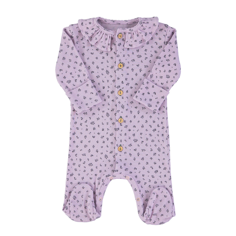 Piupiuchick - Newborn Babygrow w Collar Lilac w Little Flowers