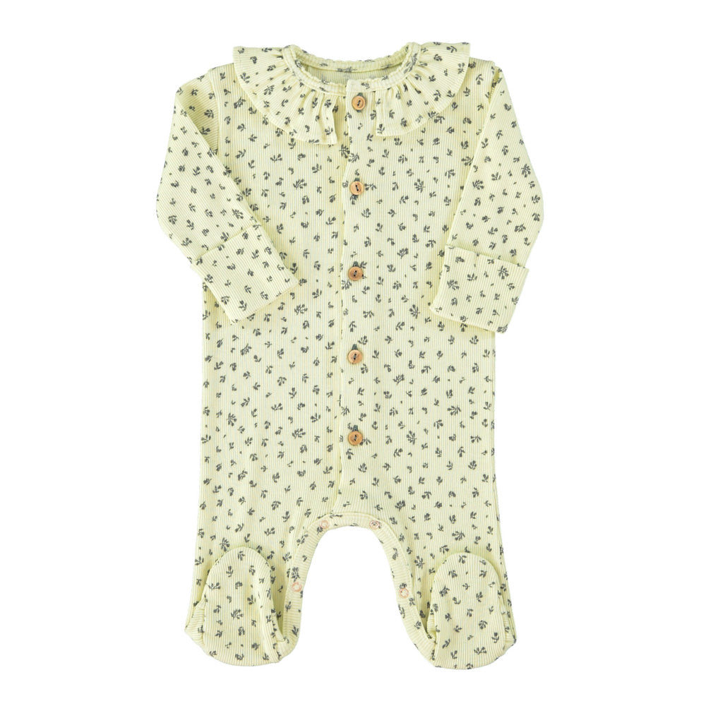 Piupiuchick - Newborn Babygrow w Collar Yellow w Little Flowers