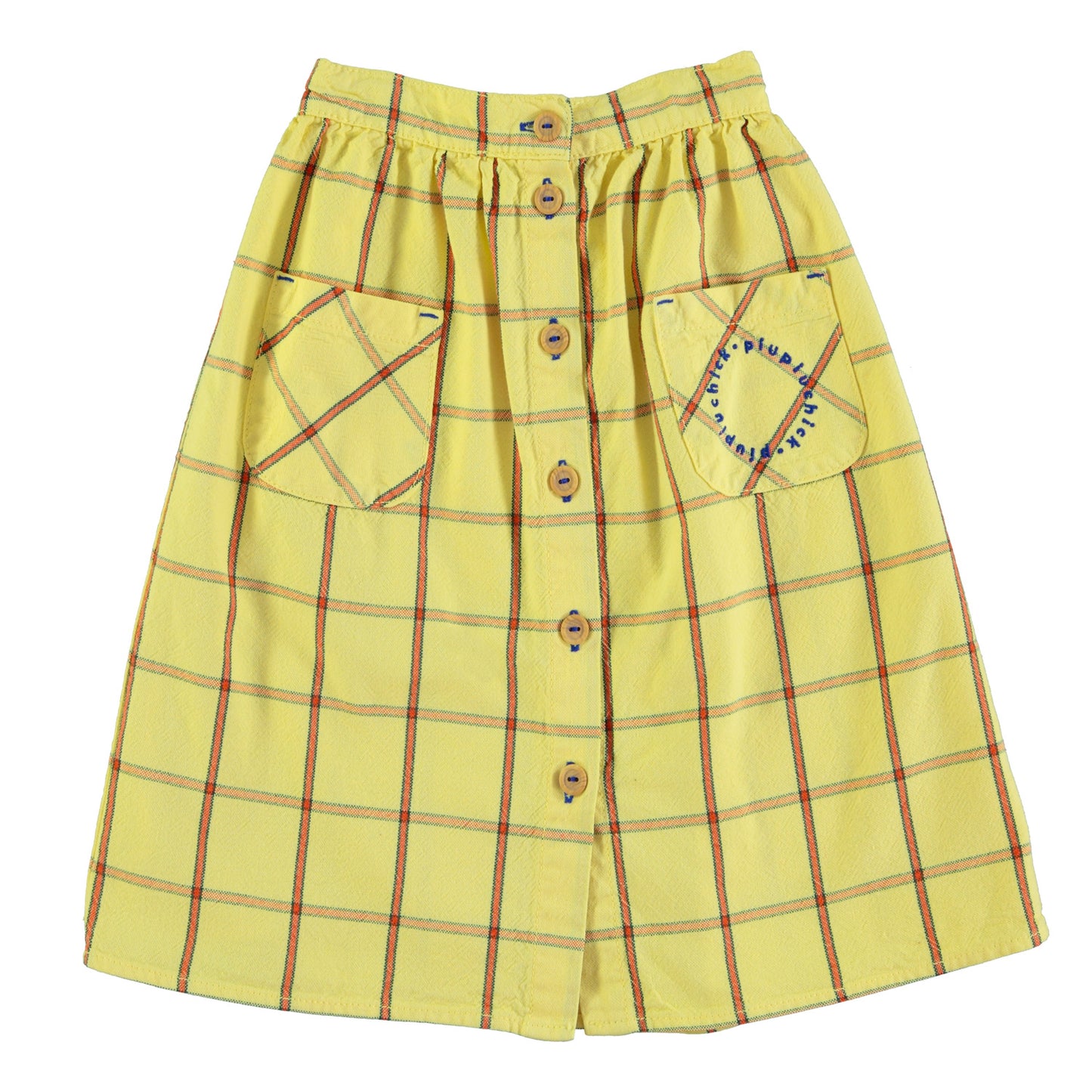 Piupiuchick - Long Skirt Front Pockets Yellow Checkered SS25