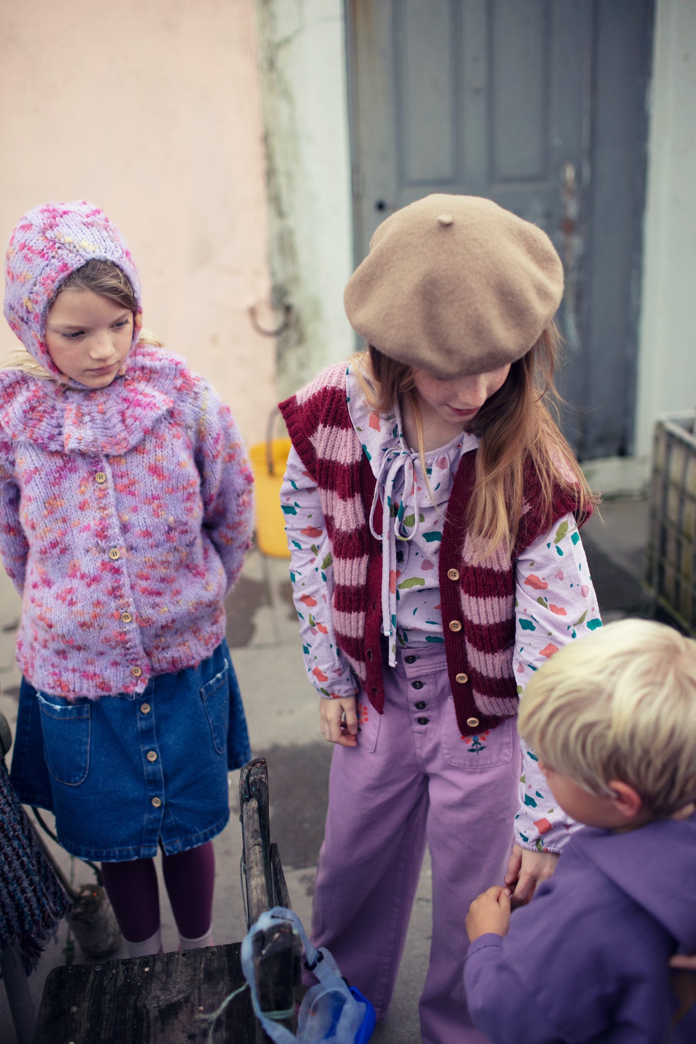 Piupiuchick - Knitted Waistcoat Pink & Strawberry Stripes