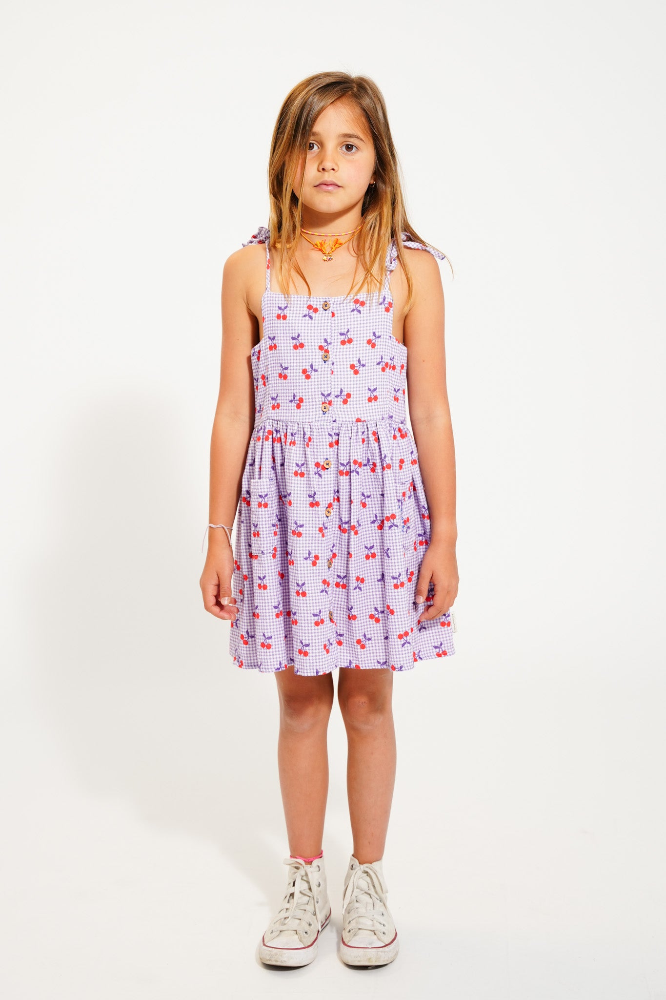 Piupiuchick - Short Dress Purple & White Checkered Cherries SS25