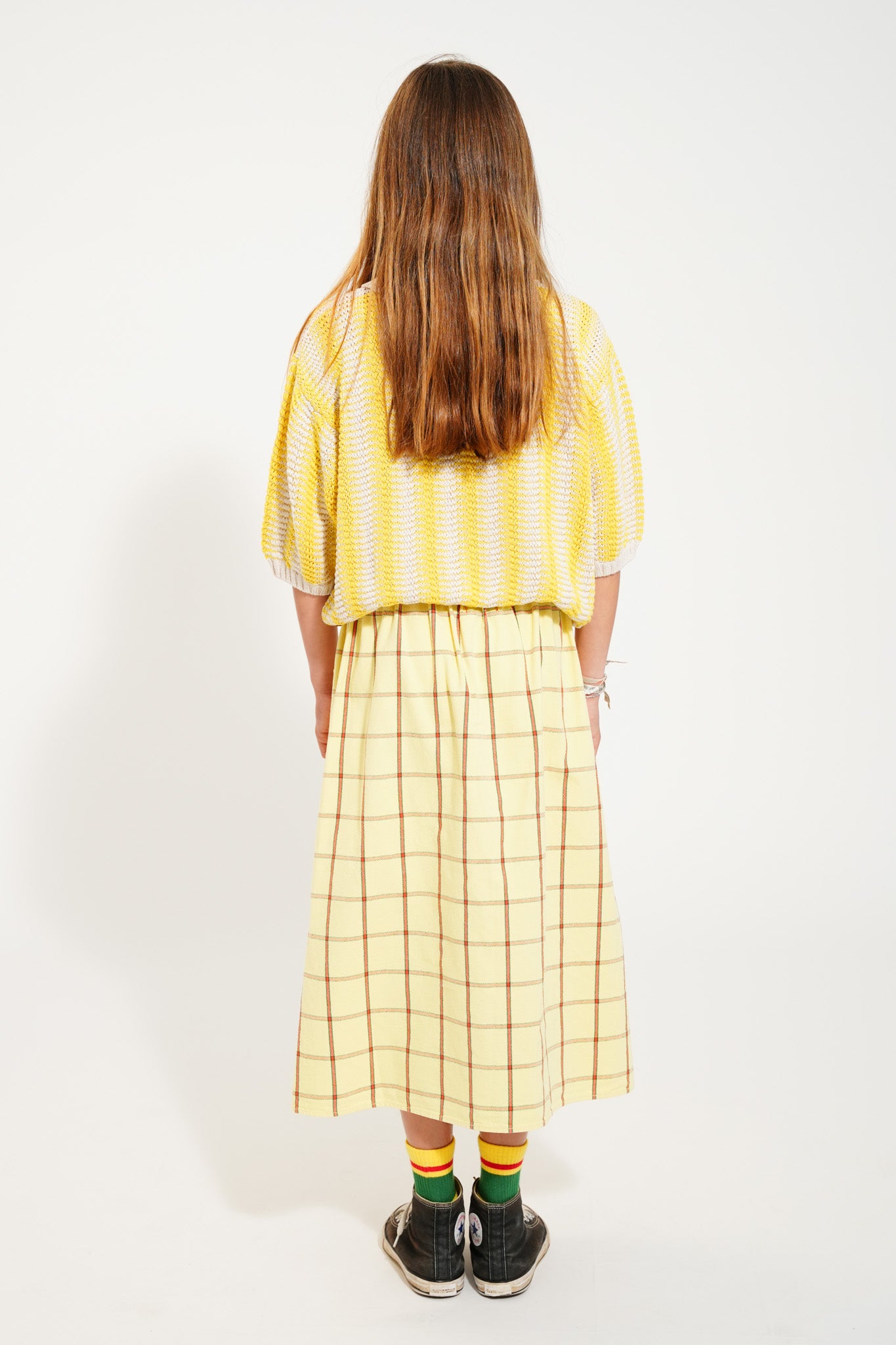 Piupiuchick - Long Skirt Front Pockets Yellow Checkered SS25