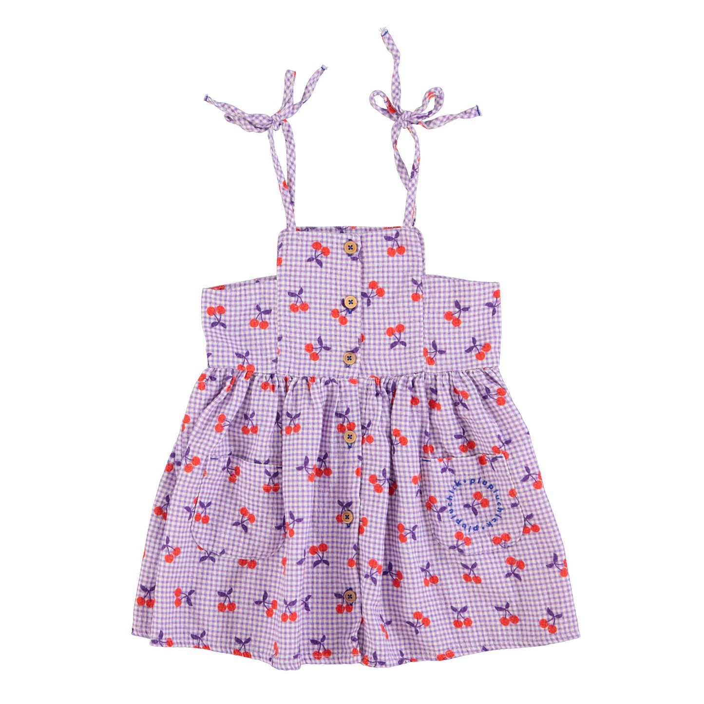 Piupiuchick - Short Dress Purple & White Checkered Cherries SS25