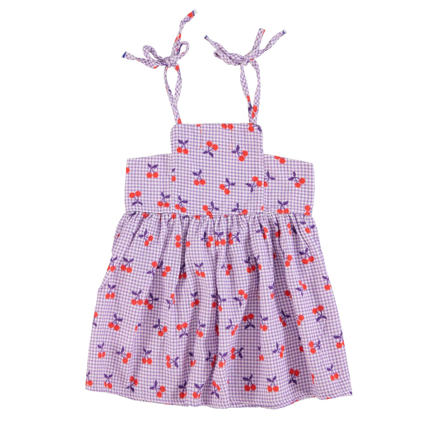 Piupiuchick - Short Dress Purple & White Checkered Cherries SS25